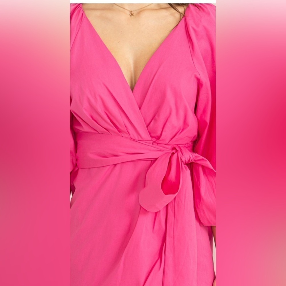 Pink Puff Sleeve with Tie Belt Mini Dress Size Large - Picture 5 of 14